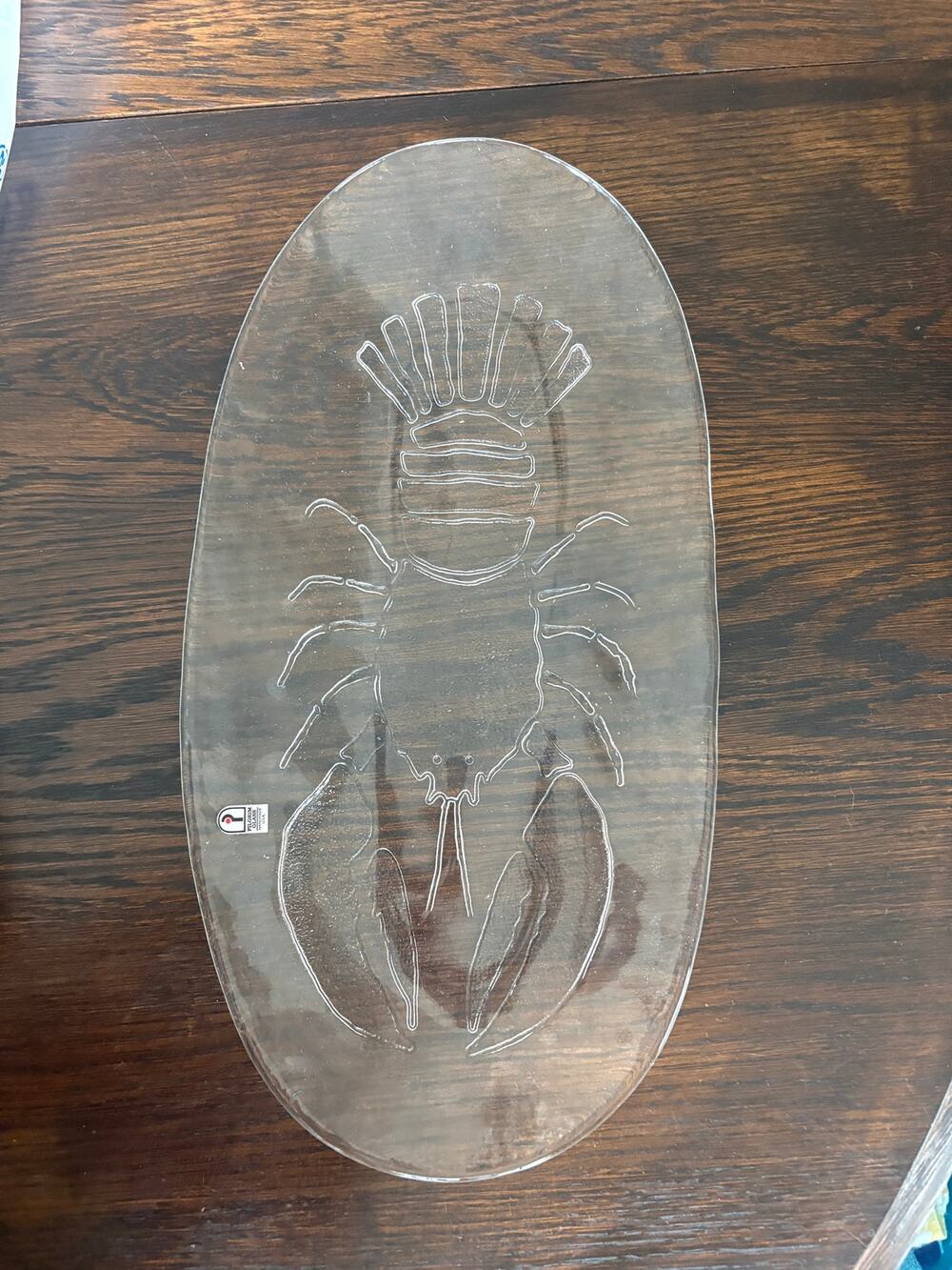 Vintage Pilgrim Glass Lobster Serving Platter Clear Oval Seafood Tray 20” USA